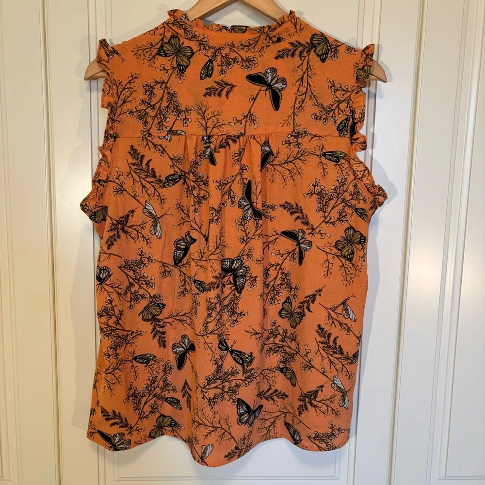 Feminine ruffled sleeve/collar women's blouse with butterflies & dragonflies LG - Picture 4 of 5